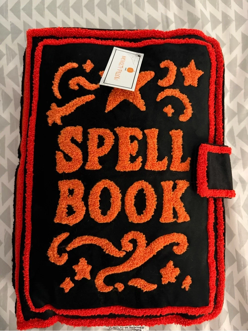 Target Halloween Spell Book Plush Pillow - Black with Orange and Red Tufting